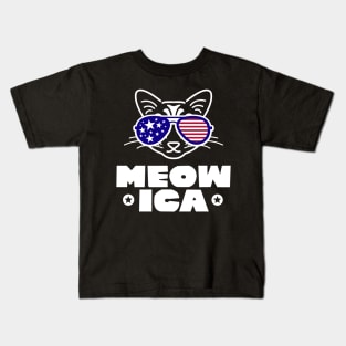 Meowica Proud American Cat Lover Kids T-Shirt